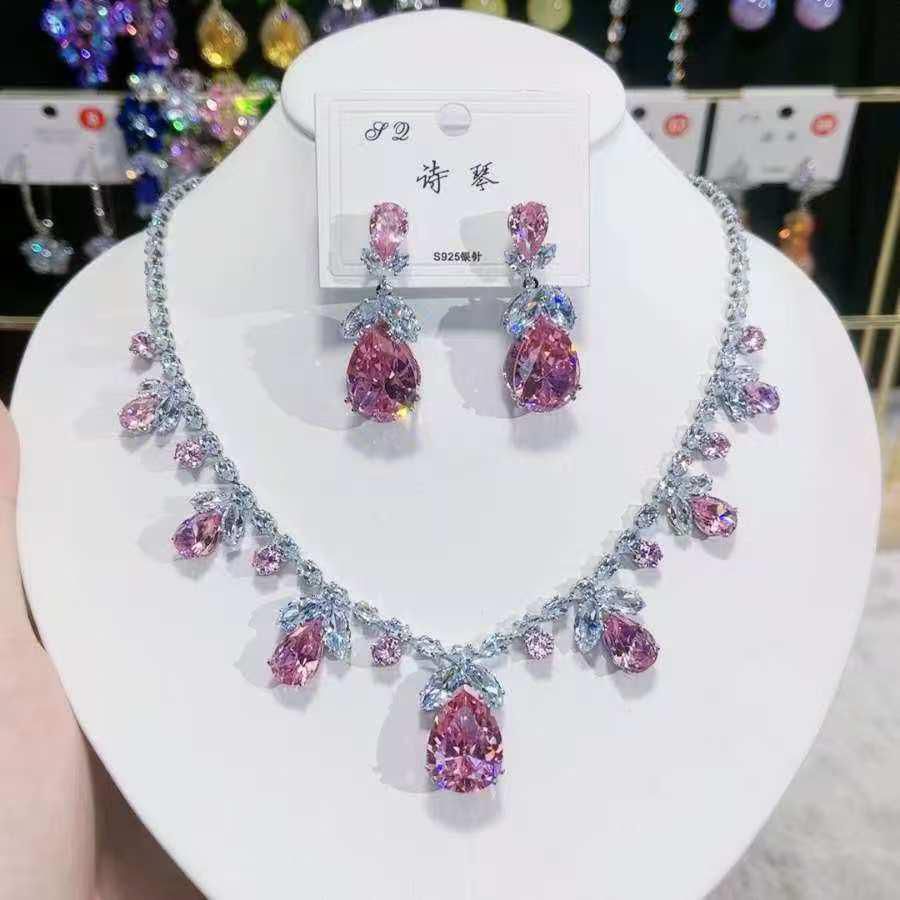 Blush Elegance Pink & White Zirconia Necklace & Earrings Set