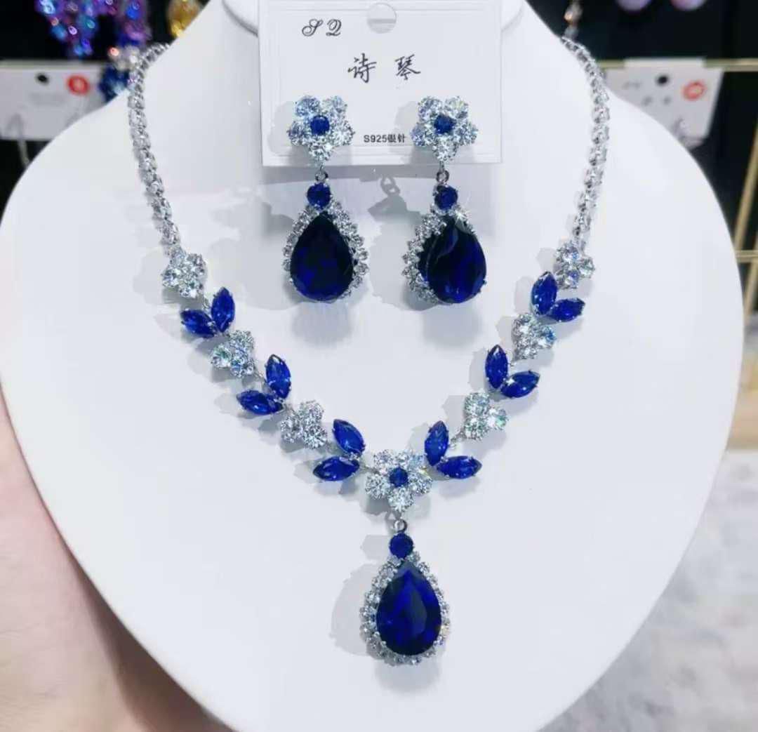 Blue Elegance Crystal & Silver Bridal Jewelry Set
