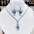 Blue Crystal Glow Silver Necklace & Earrings Set
