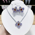 Amethyst Rose Purple & Red CZ Flower Necklace & Earrings