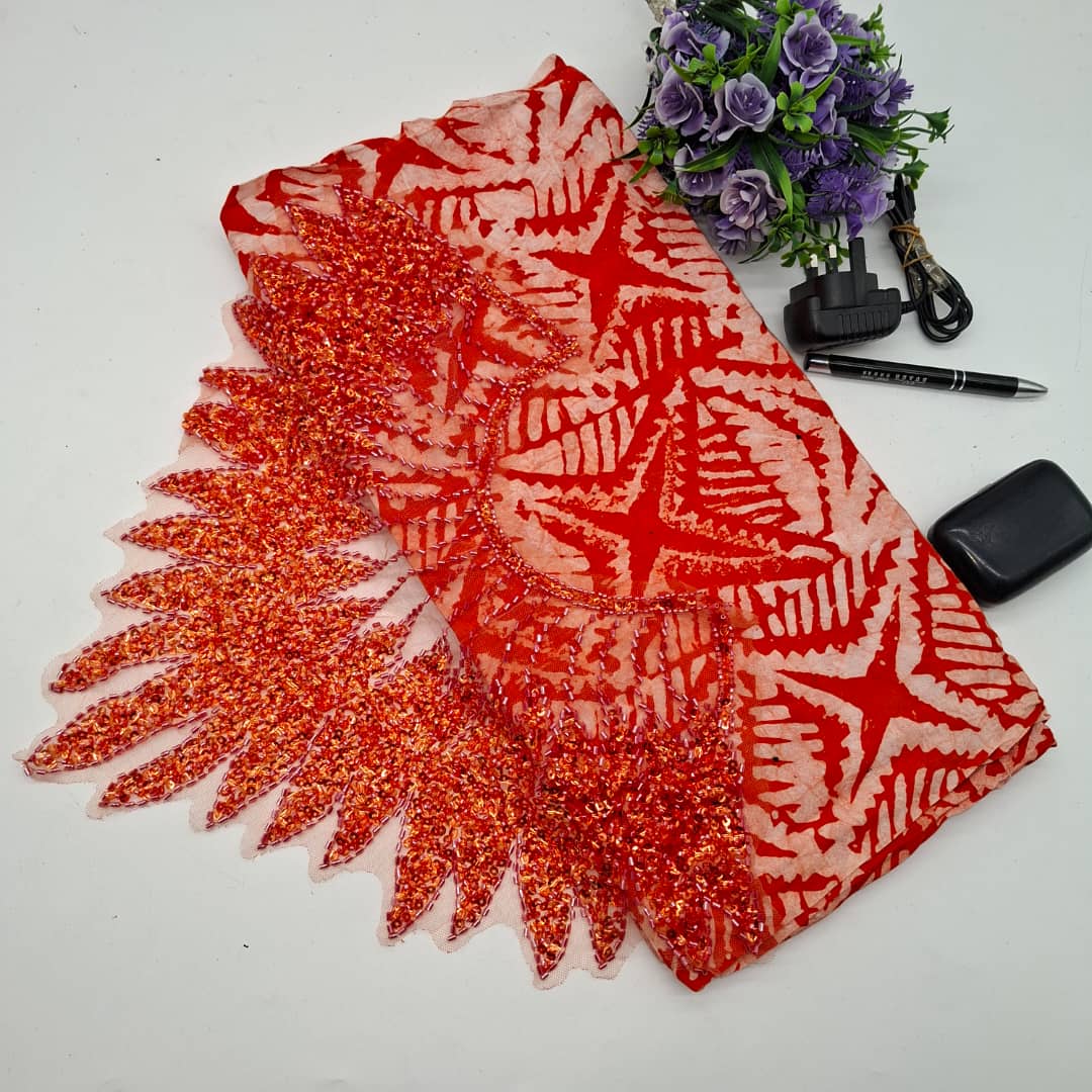 Fiery Elegance – Red, White & Orange Ankara Lace