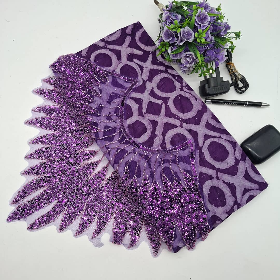 Royal Spark – Purple Sequined Lace & Adire
