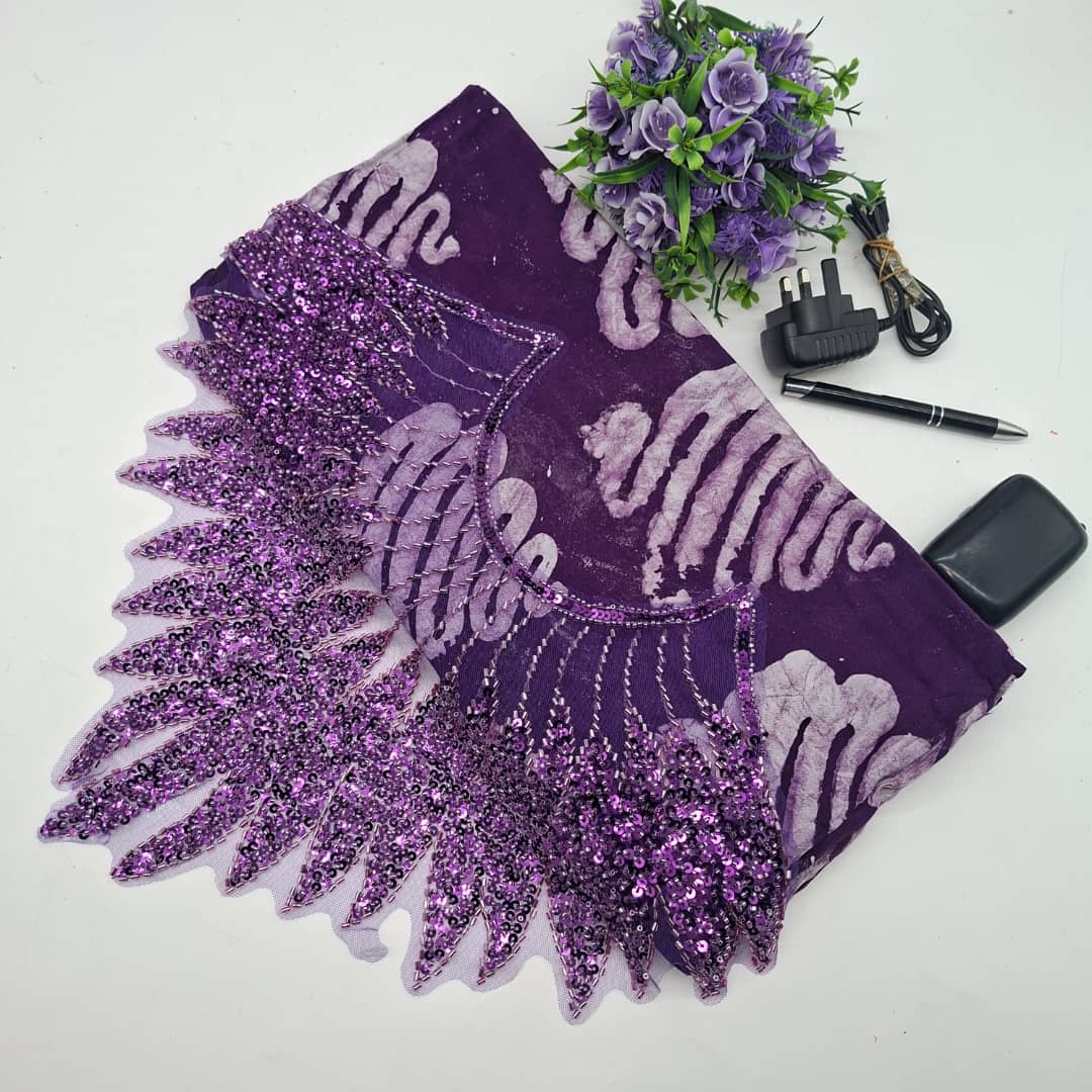 Royal Glow – Purple Crepe Adire & Lace Fabric