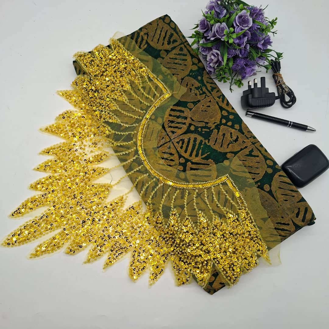 Sunrise Glow – Yellow & Green Sequined Ankara Lace