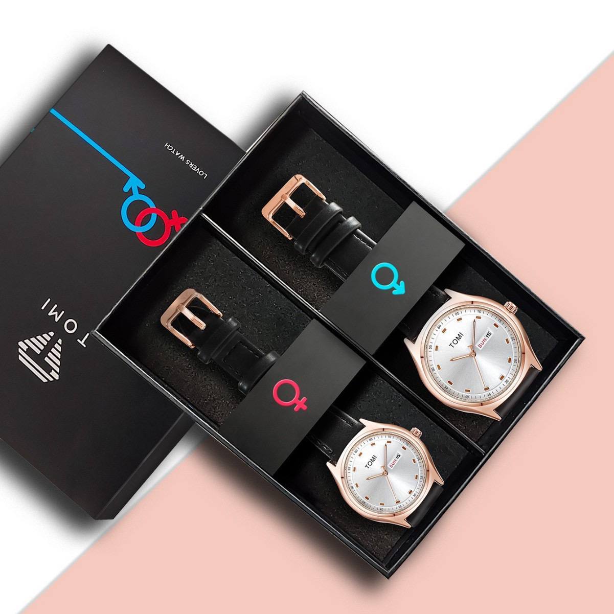 Couple’s Quartz Watches (Rose Gold & Black Leather)