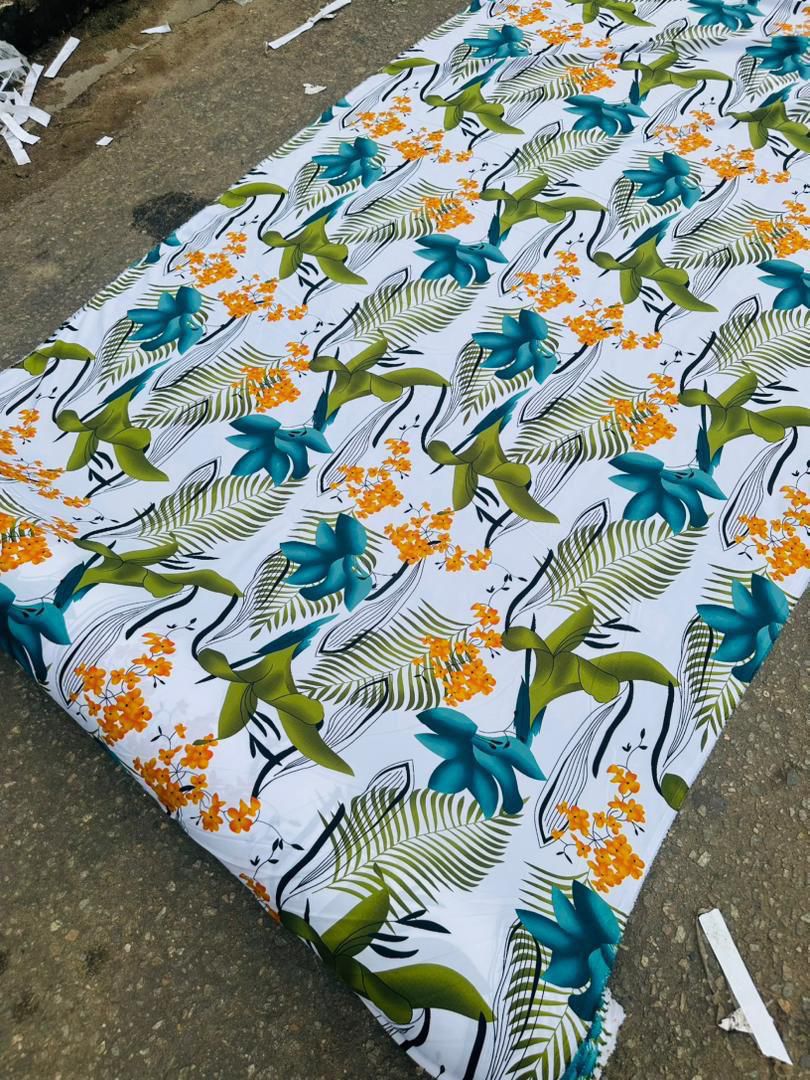 Tropical Bloom White, Green & Orange Ankara